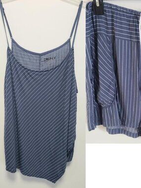 DKNY 2 PIECE BLUE PIN STRIPE INTIMATE SLEEPWEAR CAMISOLE & SHORTS XL